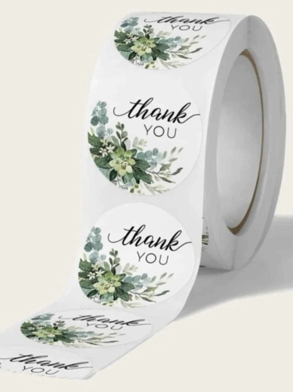 1in Thank You Floral Sticker Roll - Green Succulent Design - 1000 Stickers